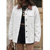 image:imageSidefeel Denim Jacket for Women Long Sleeve Leather Neck Button Down Jean Jacket with Three Big PocketsWhite