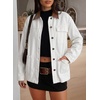 image:imageSidefeel Denim Jacket for Women Long Sleeve Leather Neck Button Down Jean Jacket with Three Big PocketsWhite