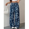 image:imageSidefeel Jeans for Women Wide Leg High Waist Baggy Boyfriends Straight Leg Stretchy Floral Print Denim PantsBig Floral Blue
