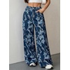 image:imageSidefeel Jeans for Women Wide Leg High Waist Baggy Boyfriends Straight Leg Stretchy Floral Print Denim PantsBig Floral Blue