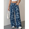 image:imageSidefeel Jeans for Women Wide Leg High Waist Baggy Boyfriends Straight Leg Stretchy Floral Print Denim PantsBig Floral Blue