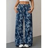 image:imageSidefeel Jeans for Women Wide Leg High Waist Baggy Boyfriends Straight Leg Stretchy Floral Print Denim PantsBig Floral Blue