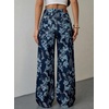 image:imageSidefeel Jeans for Women Wide Leg High Waist Baggy Boyfriends Straight Leg Stretchy Floral Print Denim PantsBig Floral Dark Blue