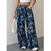 image:imageSidefeel Jeans for Women Wide Leg High Waist Baggy Boyfriends Straight Leg Stretchy Floral Print Denim PantsBig Floral Dark Blue