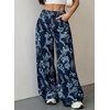 image:imageSidefeel Jeans for Women Wide Leg High Waist Baggy Boyfriends Straight Leg Stretchy Floral Print Denim PantsBig Floral Dark Blue