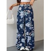 image:imageSidefeel Jeans for Women Wide Leg High Waist Baggy Boyfriends Straight Leg Stretchy Floral Print Denim PantsFloral Blue