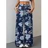 image:imageSidefeel Jeans for Women Wide Leg High Waist Baggy Boyfriends Straight Leg Stretchy Floral Print Denim PantsFloral Blue