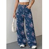 image:imageSidefeel Jeans for Women Wide Leg High Waist Baggy Boyfriends Straight Leg Stretchy Floral Print Denim PantsSmall Floral Blue
