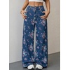 image:imageSidefeel Jeans for Women Wide Leg High Waist Baggy Boyfriends Straight Leg Stretchy Floral Print Denim PantsSmall Floral Blue
