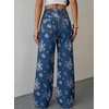 image:imageSidefeel Jeans for Women Wide Leg High Waist Baggy Boyfriends Straight Leg Stretchy Floral Print Denim PantsSmall Floral Blue