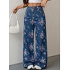 image:imageSidefeel Jeans for Women Wide Leg High Waist Baggy Boyfriends Straight Leg Stretchy Floral Print Denim PantsSmall Floral Blue