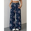 image:imageSidefeel Jeans for Women Wide Leg High Waist Baggy Boyfriends Straight Leg Stretchy Floral Print Denim PantsSmall Floral Dark Blue