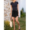 image:imageSidefeel Skorts for Woman Casual High Waisted Stretchy Jean Shorts Trendy Asymmetrical Summer Denim Mini Skirts with PocketsBlack
