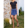 image:imageSidefeel Skorts for Woman Casual High Waisted Stretchy Jean Shorts Trendy Asymmetrical Summer Denim Mini Skirts with PocketsBlue