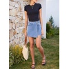 image:imageSidefeel Skorts for Woman Casual High Waisted Stretchy Jean Shorts Trendy Asymmetrical Summer Denim Mini Skirts with PocketsIceland Blue