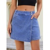 image:imageSidefeel Skorts for Woman Casual High Waisted Stretchy Jean Shorts Trendy Asymmetrical Summer Denim Mini Skirts with PocketsLight Blue
