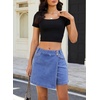 image:imageSidefeel Skorts for Woman Casual High Waisted Stretchy Jean Shorts Trendy Asymmetrical Summer Denim Mini Skirts with PocketsLight Blue