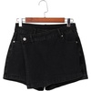 image:imageSidefeel Skorts for Woman High Waisted Jean Skort Wrap Stretchy Asymmetrical Skorts Casual Denim ShortsBlack
