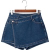 image:imageSidefeel Skorts for Woman High Waisted Jean Skort Wrap Stretchy Asymmetrical Skorts Casual Denim ShortsBluing