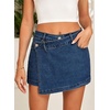image:imageSidefeel Skorts for Woman High Waisted Jean Skort Wrap Stretchy Asymmetrical Skorts Casual Denim ShortsBluing