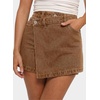 image:imageSidefeel Skorts for Woman High Waisted Jean Skort Wrap Stretchy Asymmetrical Skorts Casual Denim ShortsBrown