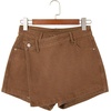 image:imageSidefeel Skorts for Woman High Waisted Jean Skort Wrap Stretchy Asymmetrical Skorts Casual Denim ShortsBrown