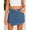 image:imageSidefeel Skorts for Woman High Waisted Jean Skort Wrap Stretchy Asymmetrical Skorts Casual Denim ShortsDark Blue