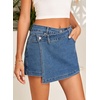 image:imageSidefeel Skorts for Woman High Waisted Jean Skort Wrap Stretchy Asymmetrical Skorts Casual Denim ShortsDark Blue