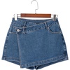 image:imageSidefeel Skorts for Woman High Waisted Jean Skort Wrap Stretchy Asymmetrical Skorts Casual Denim ShortsDark Blue