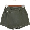image:imageSidefeel Skorts for Woman High Waisted Jean Skort Wrap Stretchy Asymmetrical Skorts Casual Denim ShortsGreen