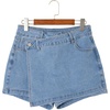 image:imageSidefeel Skorts for Woman High Waisted Jean Skort Wrap Stretchy Asymmetrical Skorts Casual Denim ShortsIceland Blue