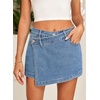 image:imageSidefeel Skorts for Woman High Waisted Jean Skort Wrap Stretchy Asymmetrical Skorts Casual Denim ShortsIceland Blue