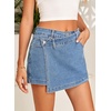 image:imageSidefeel Skorts for Woman High Waisted Jean Skort Wrap Stretchy Asymmetrical Skorts Casual Denim ShortsIceland Blue