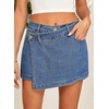 image:imageSidefeel Skorts for Woman High Waisted Jean Skort Wrap Stretchy Asymmetrical Skorts Casual Denim ShortsLight Blue