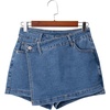image:imageSidefeel Skorts for Woman High Waisted Jean Skort Wrap Stretchy Asymmetrical Skorts Casual Denim ShortsLight Blue