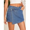 image:imageSidefeel Skorts for Woman High Waisted Jean Skort Wrap Stretchy Asymmetrical Skorts Casual Denim ShortsLight Blue