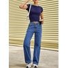 image:imageSidefeel Straight Leg Jeans for Women High Waisted Baggy Pants Loose Stretchy Wide Leg Cargo JeansDark Blue