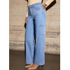 image:imageSidefeel Straight Leg Jeans for Women High Waisted Baggy Pants Loose Stretchy Wide Leg Cargo JeansIceland Blue