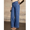 image:imageSidefeel Straight Leg Jeans for Women High Waisted Baggy Pants Loose Stretchy Wide Leg Cargo JeansLight Blue