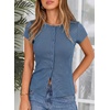 image:imageSidefeel Summer Tops for Women 2026 Cap Sleeve Ribbed Button Down Crewneck Slim Fitted Cute Going Out TopsAshleigh Blue