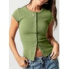 image:imageSidefeel Summer Tops for Women 2026 Cap Sleeve Ribbed Button Down Crewneck Slim Fitted Cute Going Out TopsGrass Green