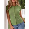 image:imageSidefeel Summer Tops for Women 2026 Cap Sleeve Ribbed Button Down Crewneck Slim Fitted Cute Going Out TopsGrass Green