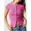 image:imageSidefeel Summer Tops for Women 2026 Cap Sleeve Ribbed Button Down Crewneck Slim Fitted Cute Going Out TopsRose Red
