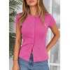 image:imageSidefeel Summer Tops for Women 2026 Cap Sleeve Ribbed Button Down Crewneck Slim Fitted Cute Going Out TopsRose Red