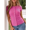 image:imageSidefeel Summer Tops for Women 2026 Cap Sleeve Ribbed Button Down Crewneck Slim Fitted Cute Going Out TopsRose Red