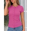 image:imageSidefeel Summer Tops for Women 2026 Cap Sleeve Ribbed Button Down Crewneck Slim Fitted Cute Going Out TopsRose Red