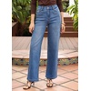 image:imageSidefeel Wide Leg Jeans for Women High Waisted Stretchy Jeans Straight Leg Trendy Patchwork Denim Pants with Oversized FitLight Blue