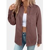 image:imageSidefeel Women Denim Shirts Oversized Long Sleeve Button Down Blouse V Neck Casual Top ShacketsBrown