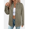 image:imageSidefeel Women Denim Shirts Oversized Long Sleeve Button Down Blouse V Neck Casual Top ShacketsGreen