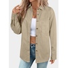 image:imageSidefeel Women Denim Shirts Oversized Long Sleeve Button Down Blouse V Neck Casual Top ShacketsKhaki